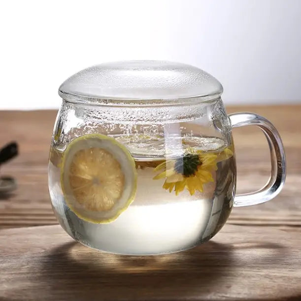Glass Tea Cup with Infuser and Lid